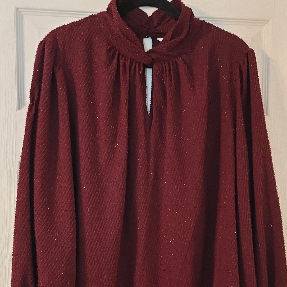 Nine West Deep Red Keyhole Blouse
